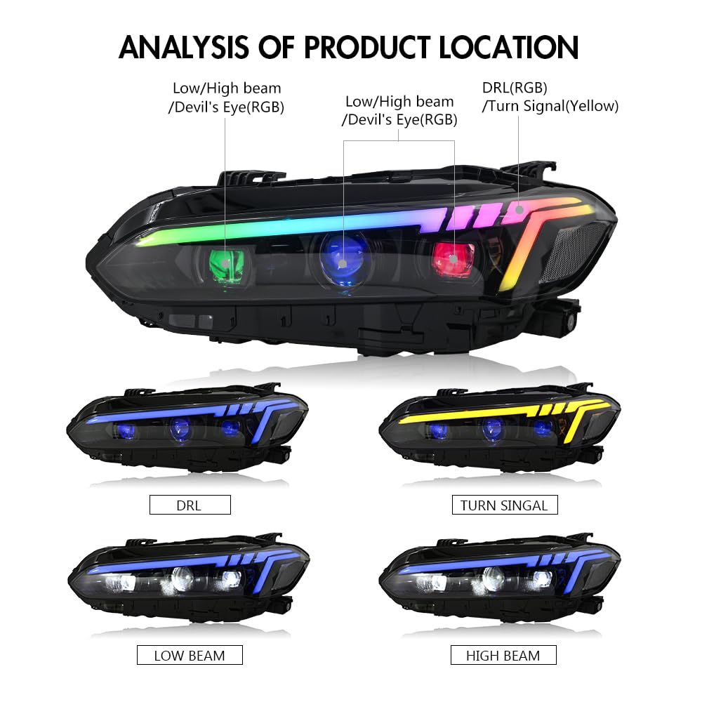 COOLCMP RGB Headlights for 11th Gen Honda Civic 2022-2024 Headlamp